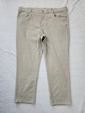 ​Faherty Men's Stretch Terry Pant Slim Straight Beige Khaki Sz 40 Minimalist
